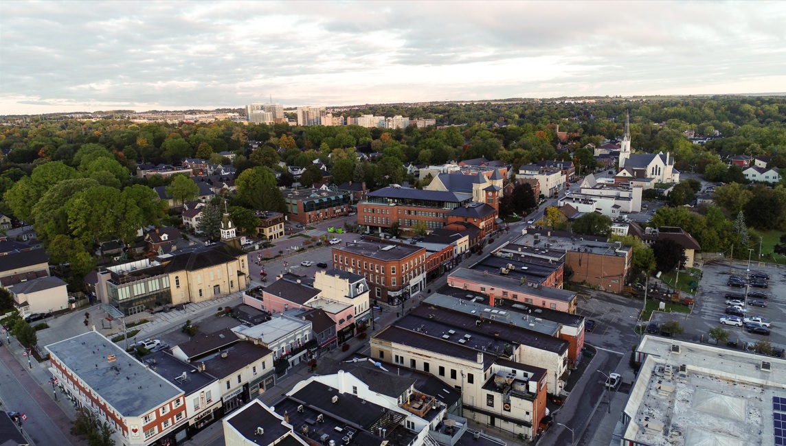 An ariel photo of Historic Main Street, Newmarket.